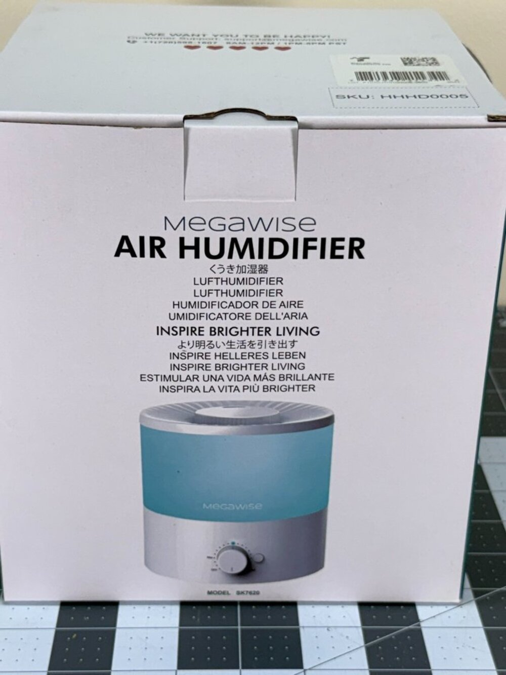 MegaWise Ultrasonic Cool Mist Air Humidifier 1.5L Capacity Model SK7620 NIB